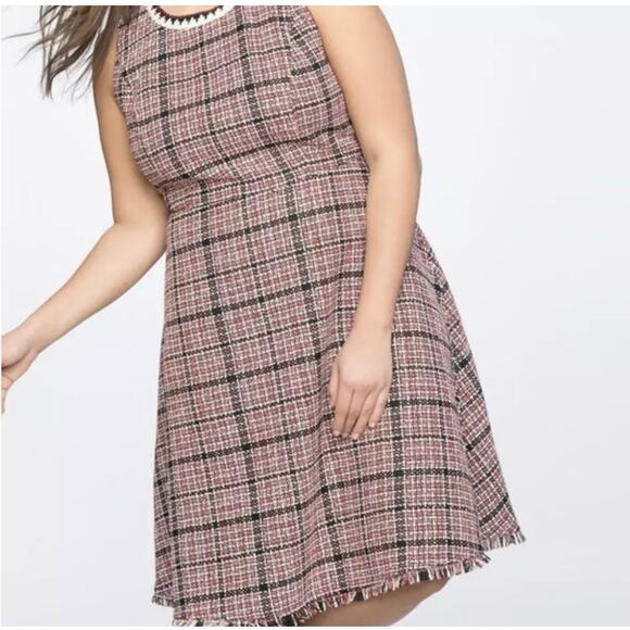 ELOQUII Sleeveless Tweed Fit and Flare Red Black White Plaid Short Dress Size 16 - Picture 14 of 15